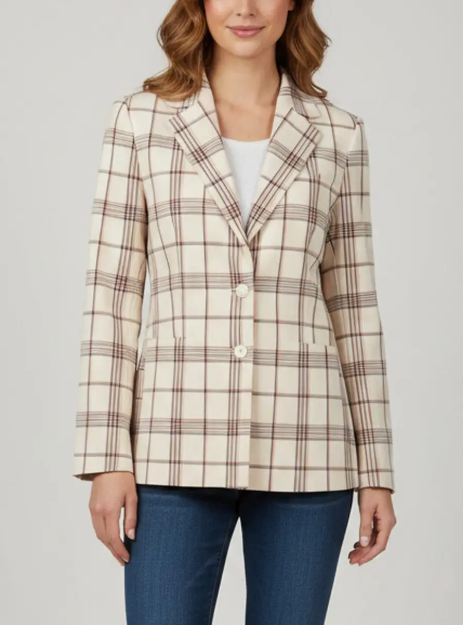 Maje Cream Plaid Gabardine Single Breasted Blazer S