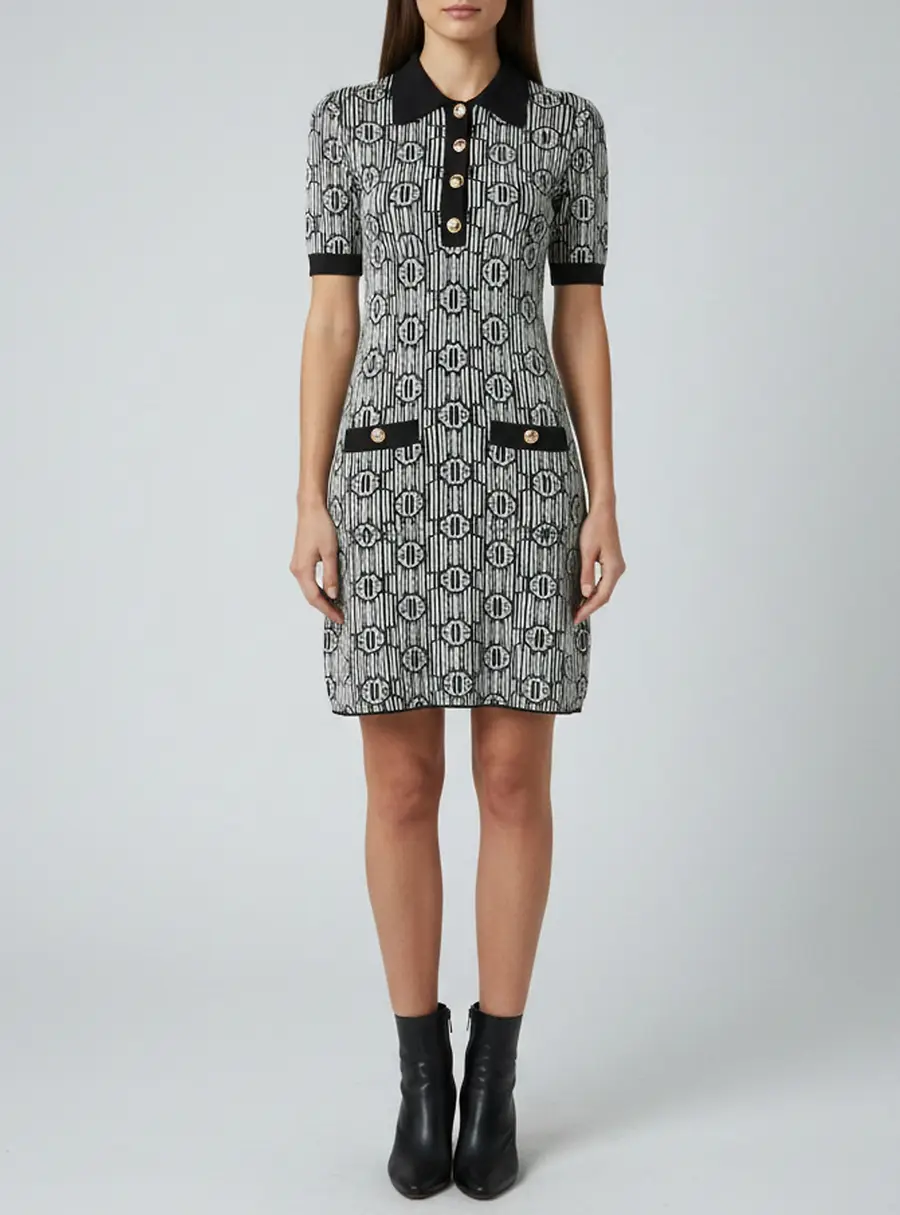 Maje Black/ White Risola Pattern Knit Mini Dress S