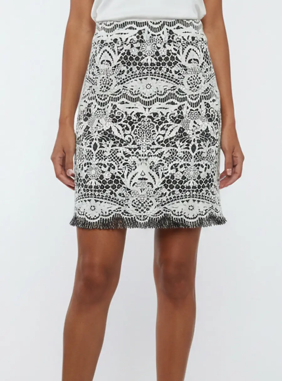 Maje Black/White Wool Blend Lace Detail Mini Skirt S
