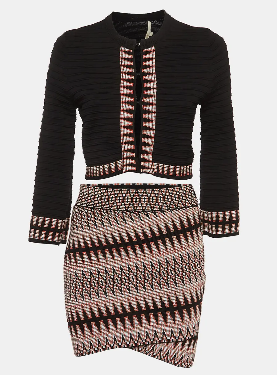 Maje Black Patterned Knit Top and Skirt S/M