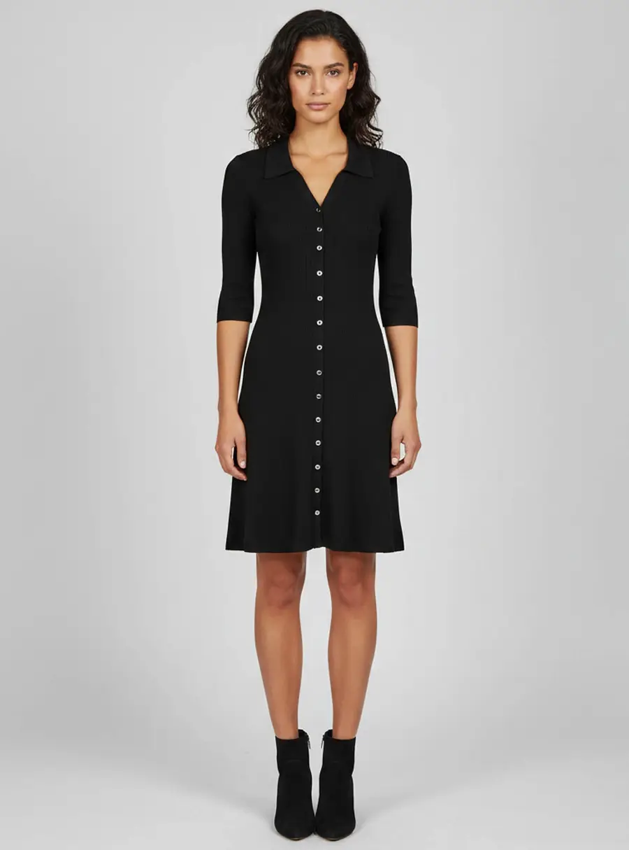 Maje Black Rib Knit Button Up Mini Dress M