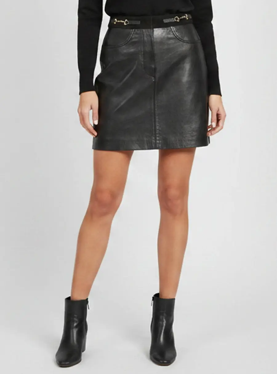Maje Black Leather and Suede Trim Zip Up Mini Skirt S
