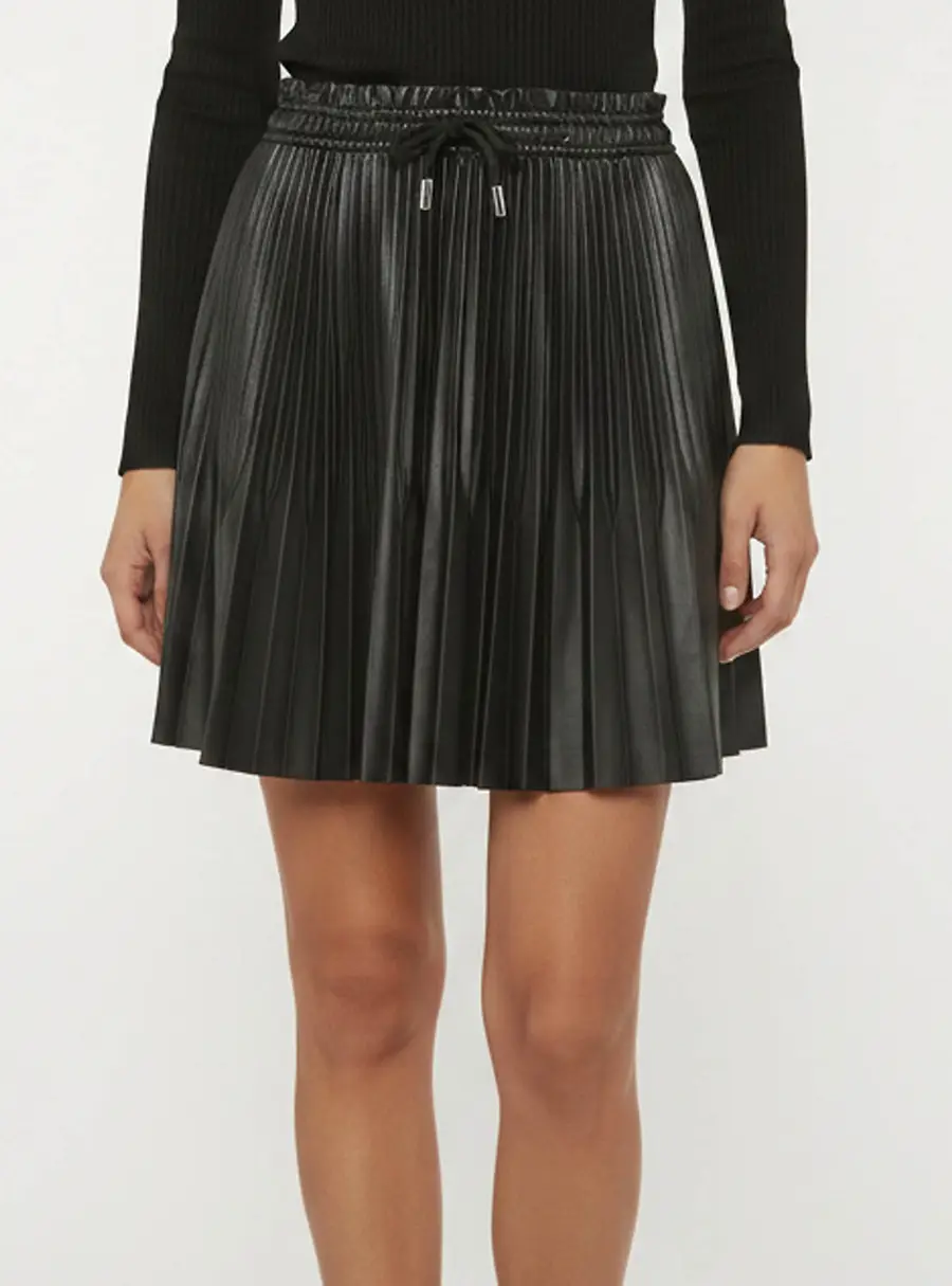 Maje Black Faux Leather Pleated Mini Skirt S