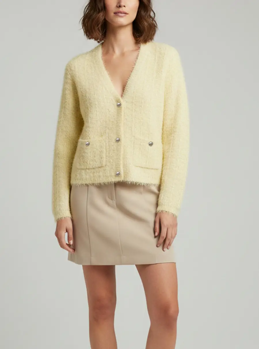 Maje Yellow Tweed Effect Knit Cropped Missionette Cardigan L