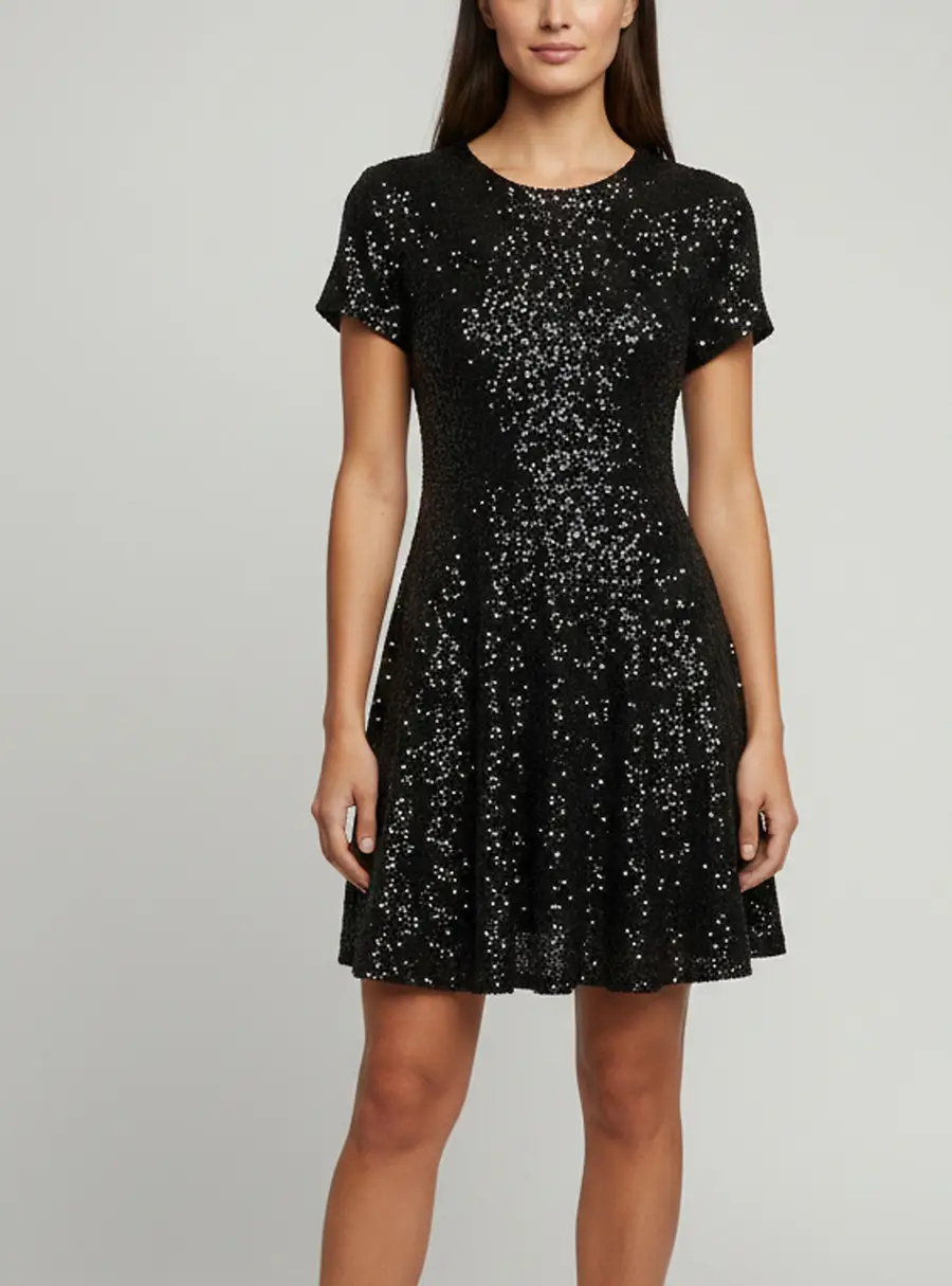 Maje Black Sequin Flared Mini Dress S