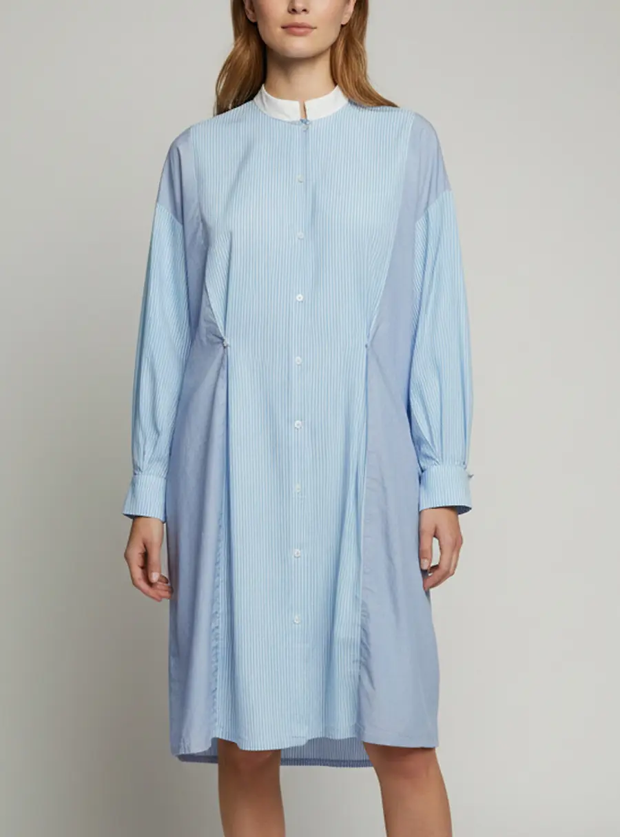 Maje Blue Striped Poplin Button Up Rarty Shirt Dress L