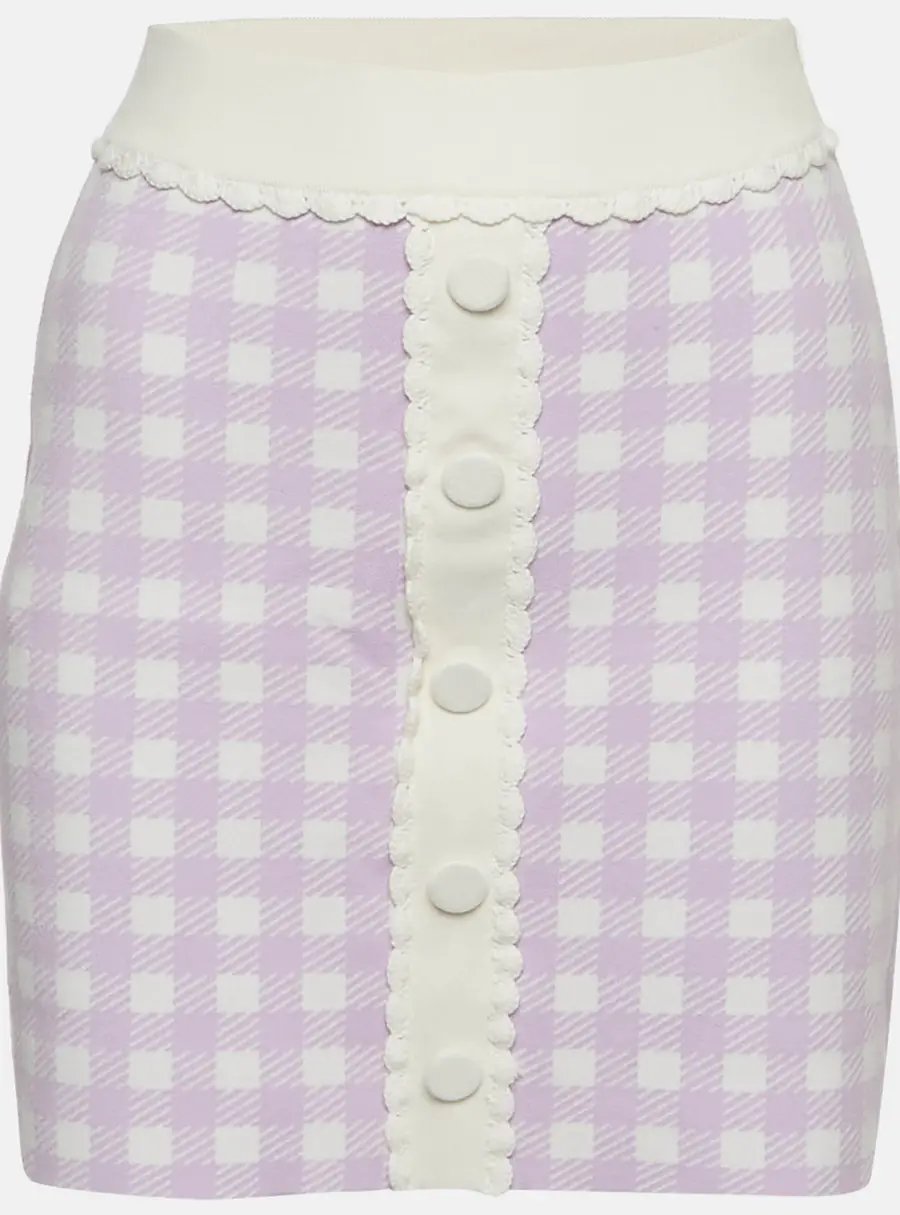 Maje Purple/White Gingham Stretch Knit Mini Skirt M