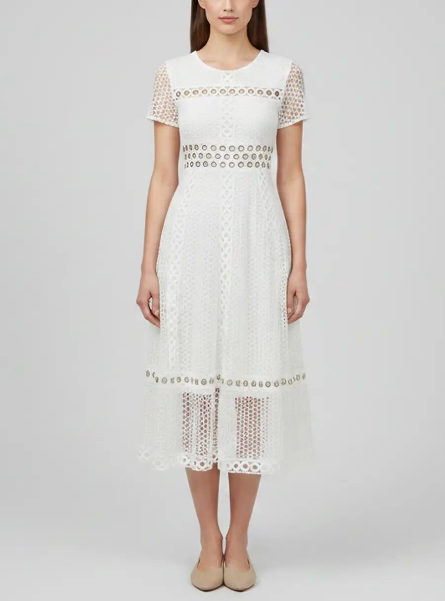 Maje White Rome Guipure Lace Eyelet Midi Dress S