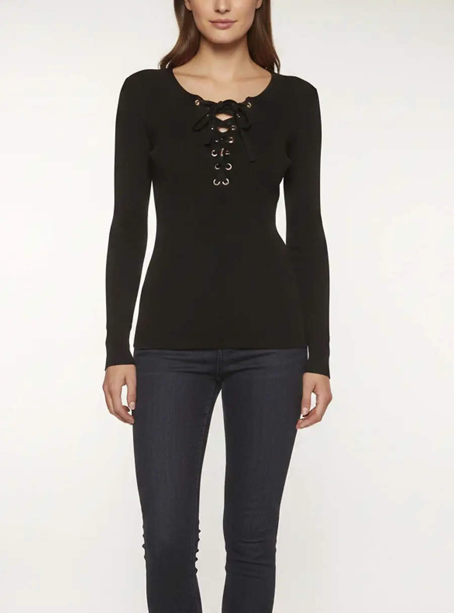 Maje Black Rib Knit Long Sleeve Top M