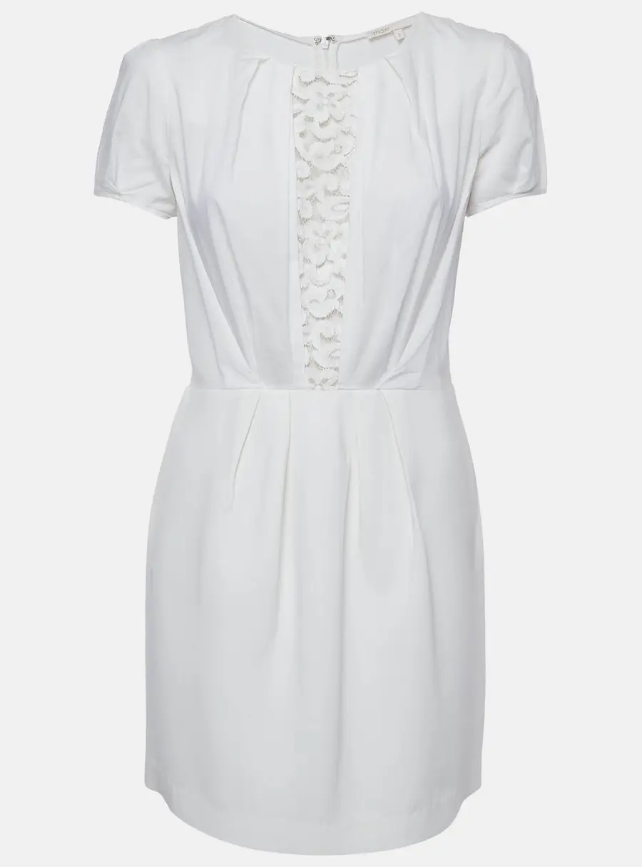 Maje Off-White Lace Insert Crepe Short Sleeve Mini Dress M