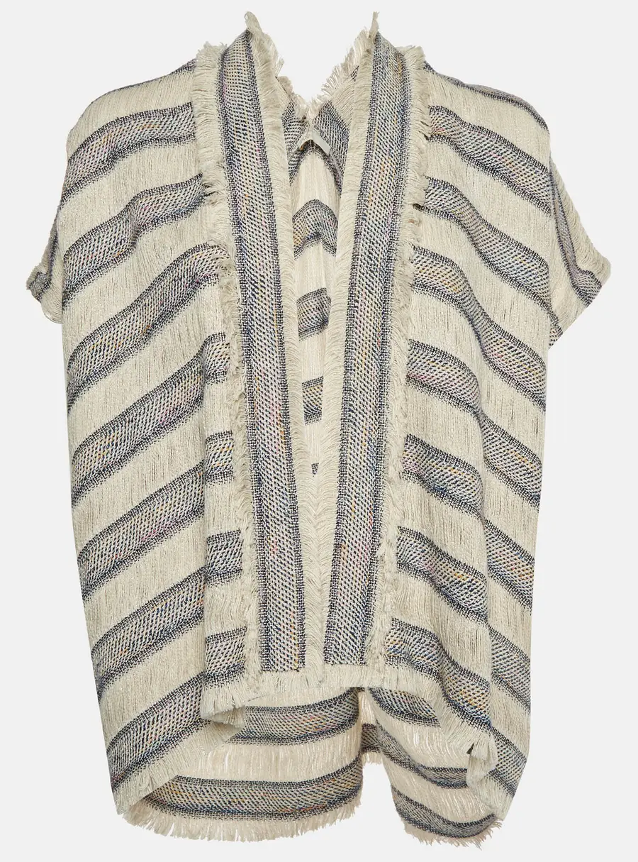 Maje Multicolour Striped Jacquard Fringed Vona Poncho One Size