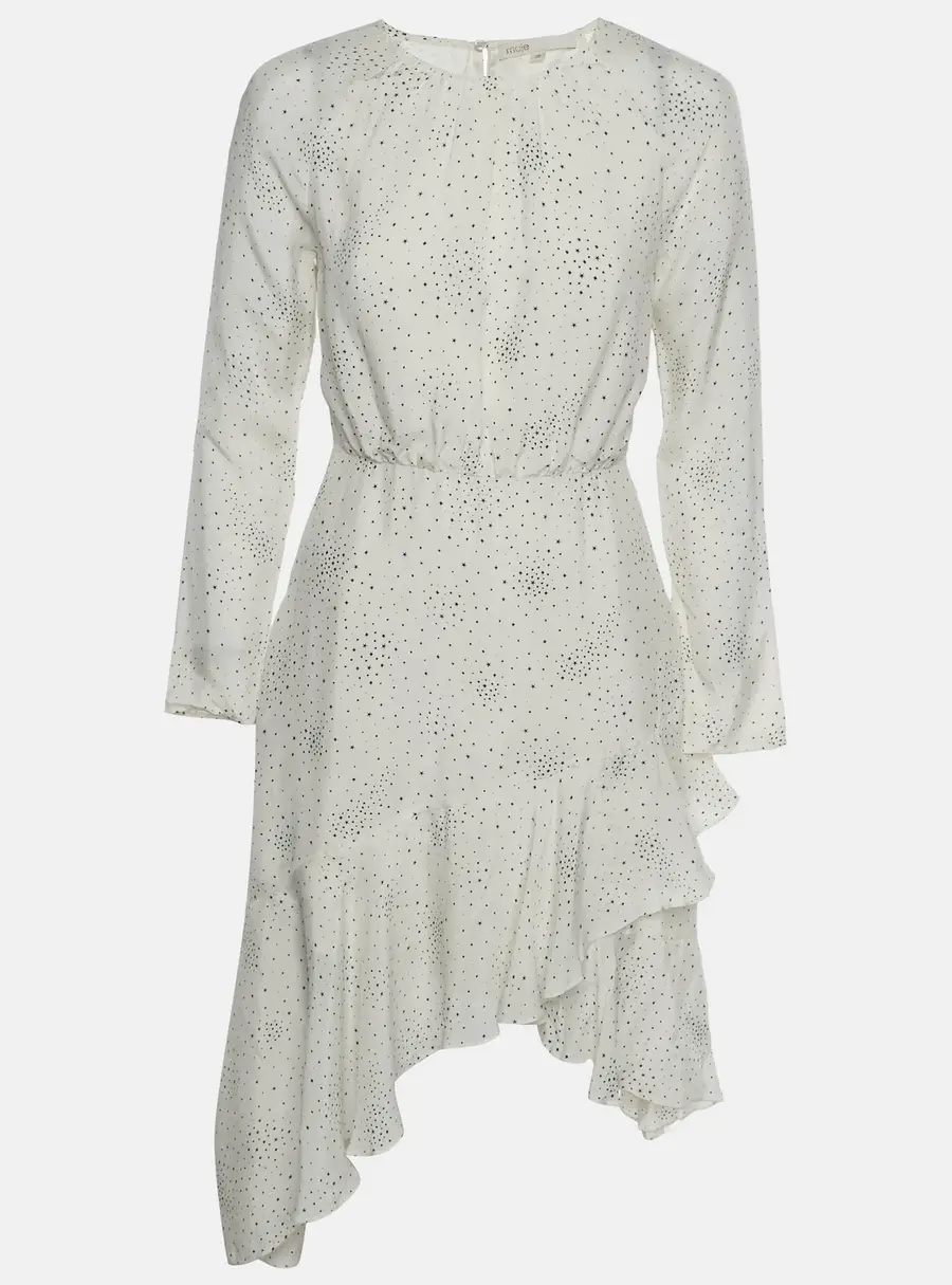Maje Off White Star Print Satin Asymmetrical Ruffled Mini Dress M