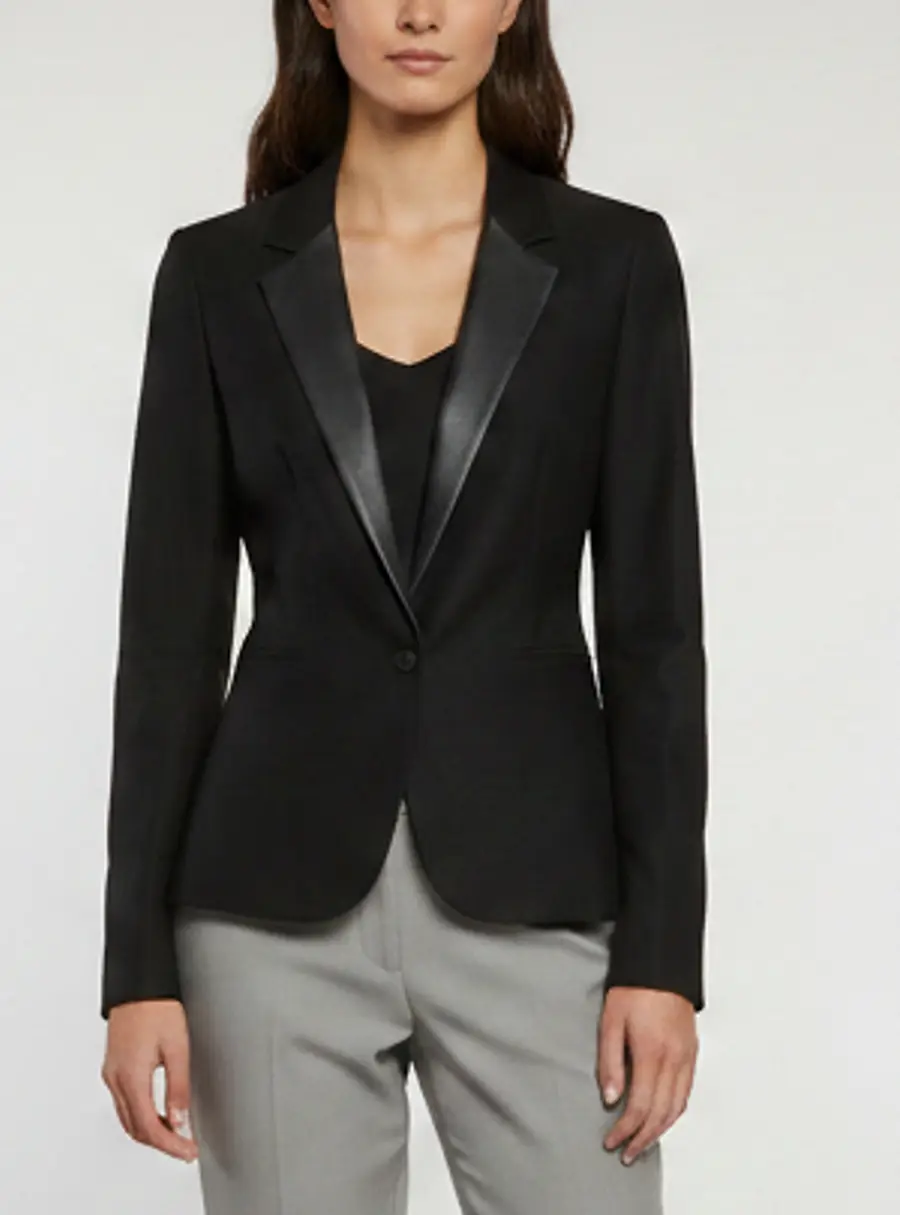 Maje Black Wool Blend and Leather Trim Single Breasted Ritz Blazer S