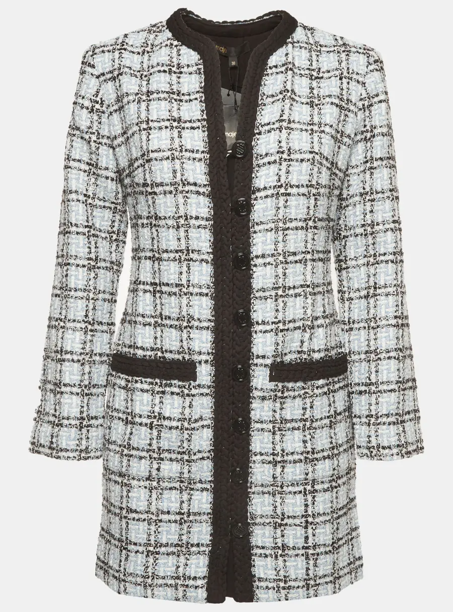 Maje Blue Tweed Long Sleeve Mini Dress M