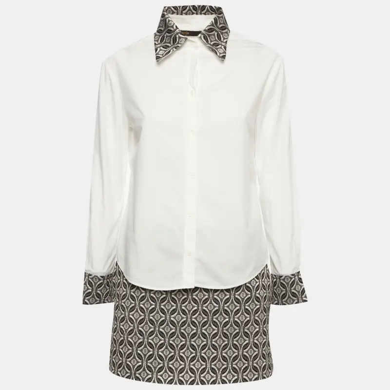 Maje White Poplin and Jacquard Cipaje Shirt and Skort Set M