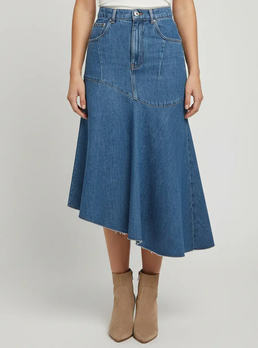Maje Blue Denim Asymmetrical Midi Skirt XS