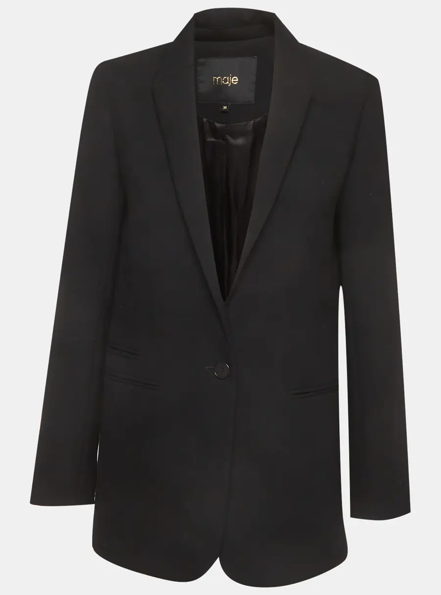 Maje Black Wool Blend Single Breasted Volteface Blazer S