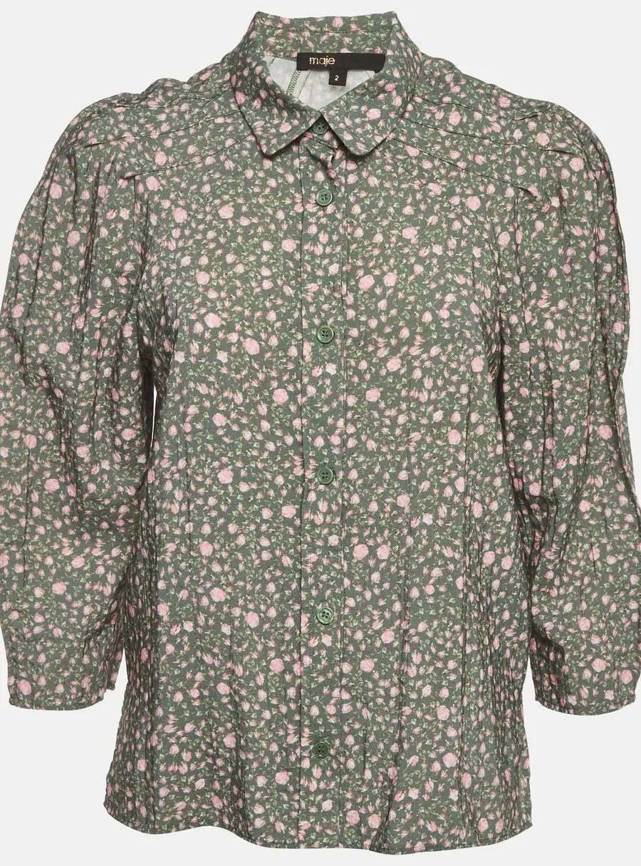 Maje Sage Green Rosebud Print Crepe Button Up Shirt M