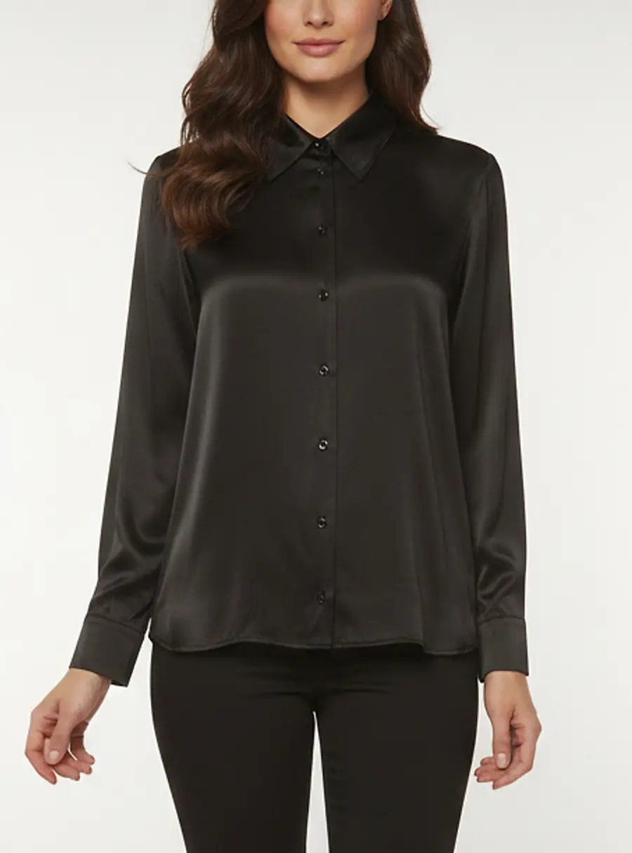 Maje Black Satin Long Sleeve Button Front Shirt S