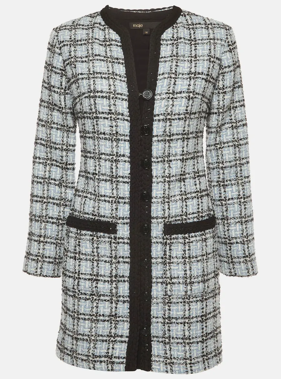 Maje Blue Tweed Long Sleeve Mini Dress  S