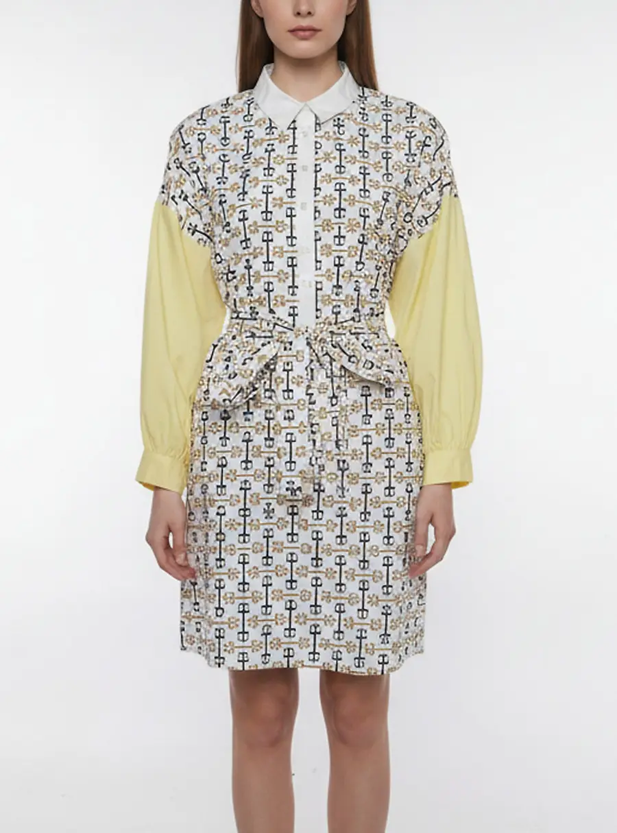 Maje White Printed Cotton Long Sleeve Short Dress M