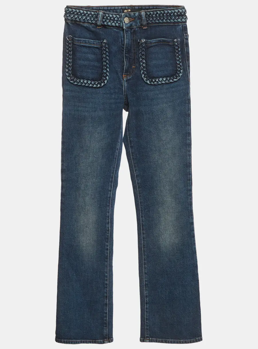 Maje Blue Denim Braided Trim Flared Jeans S/Waist 26"