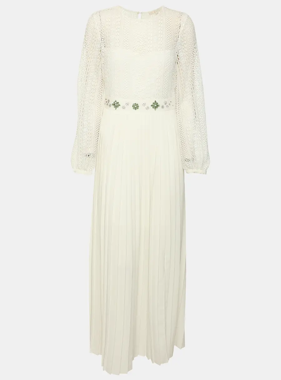 Maje White Lace Crystal Embellished Maxi Dress S