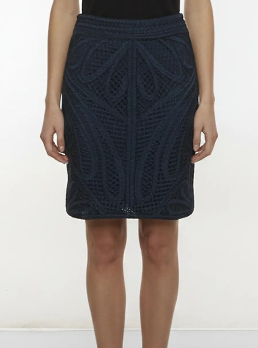 Maje Navy Blue Macramé Jazzman Mini Skirt M