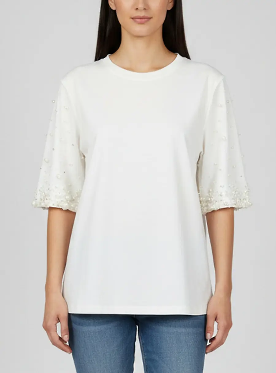 Maje White Cotton Pearl Embellished Short Sleeve Tristana T-Shirt S