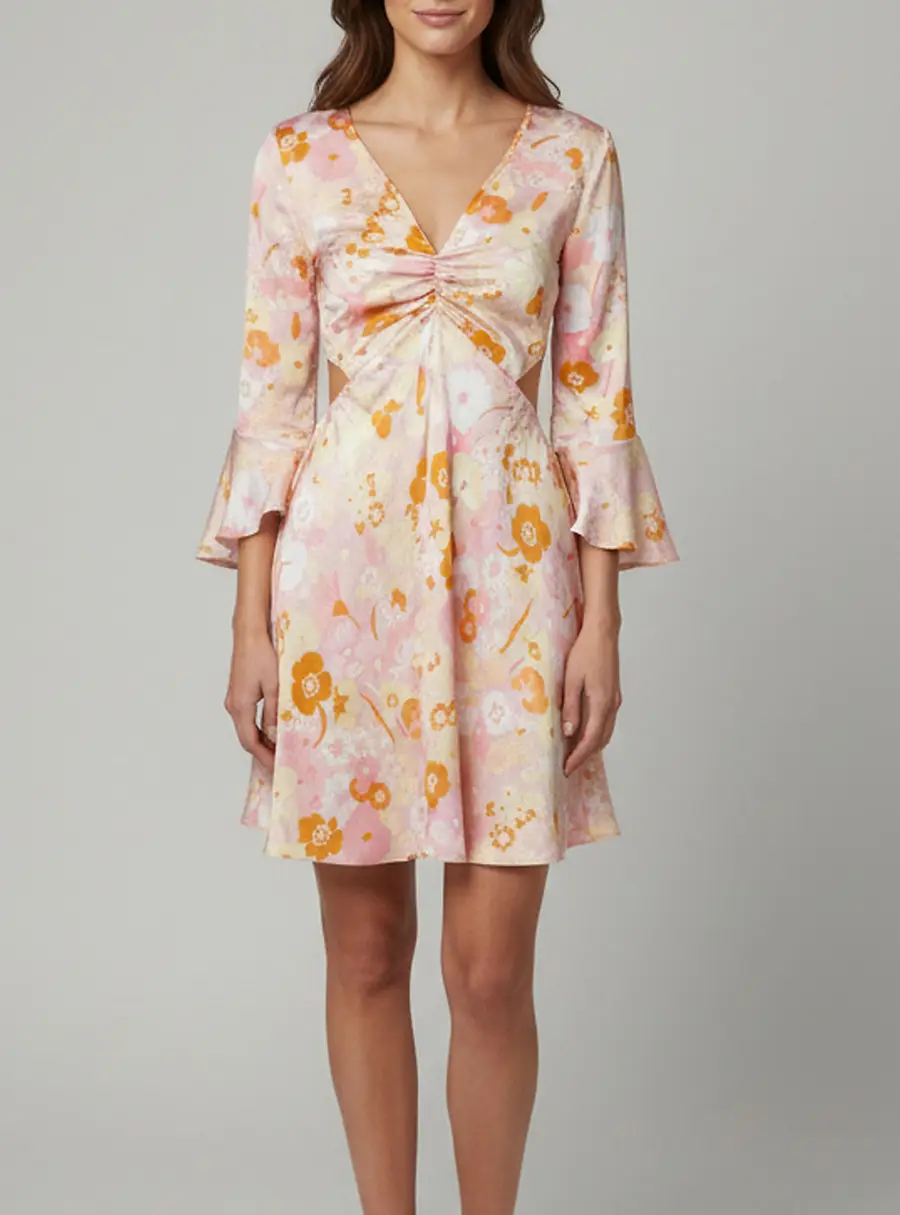Maje Pink Floral Print Long Sleeve Mini Dress S