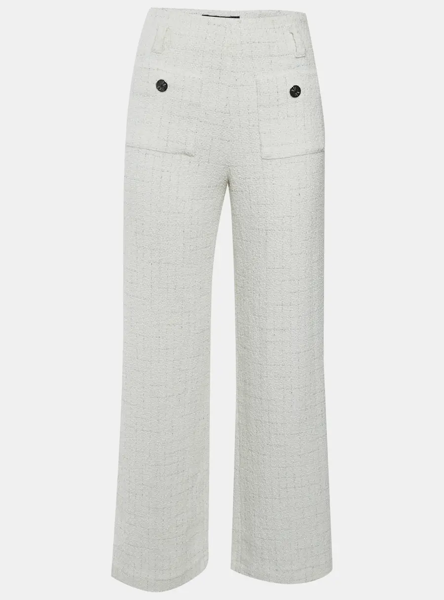 Maje Off White Metallic Thread Tweed Wide Leg Pilloni Pants S