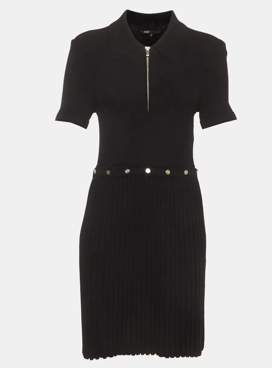 Maje Black Rib Knit Cut-Out Detail Ritourna Jumper Dress M