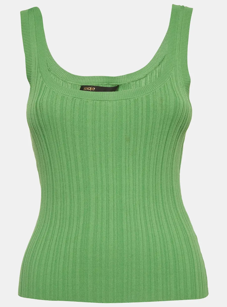 Maje Green Stretch Rib Knit Round Neckline Tank Top S