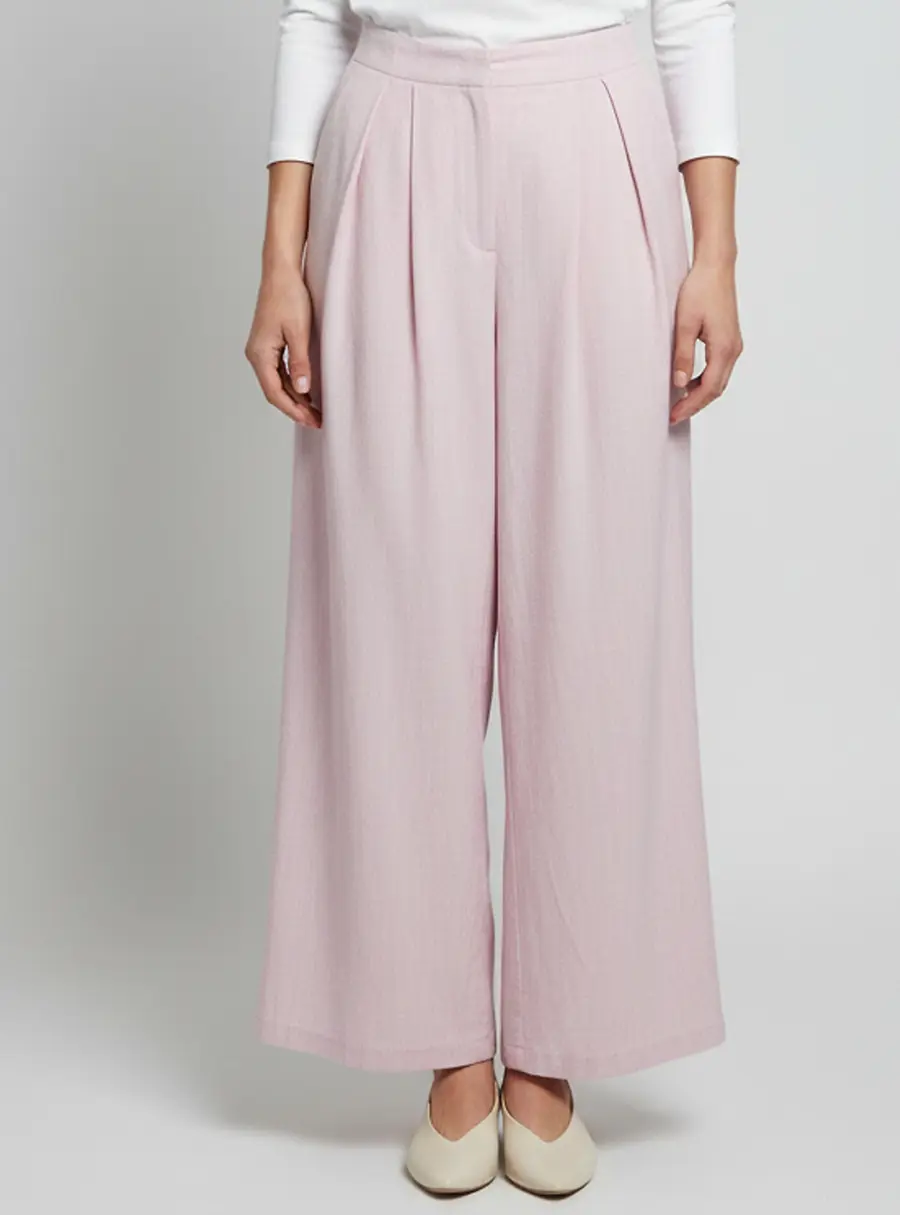 Maje Pink Viscose Poplin Wide Leg Pants M