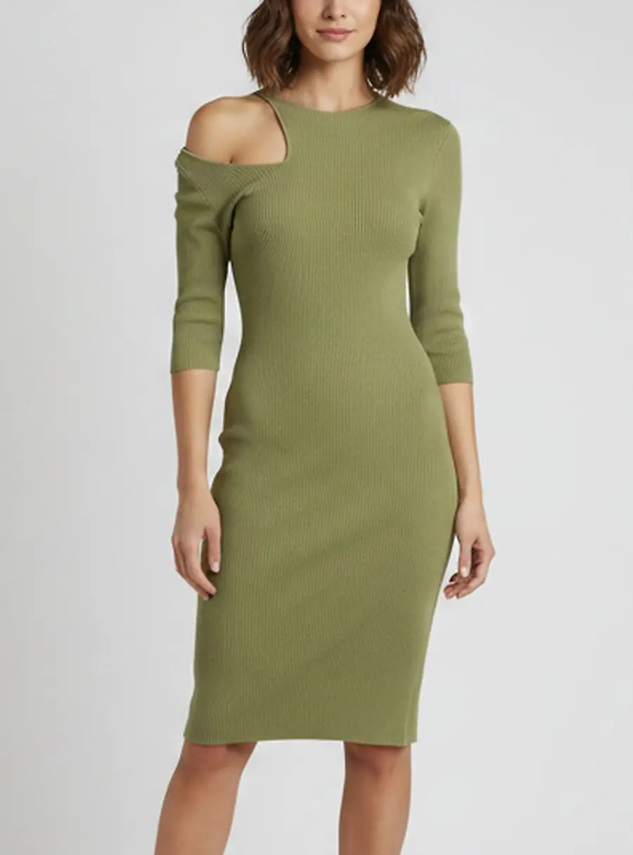 Maje Green Rib Knit Cut-Out Riviana Mini Dress M