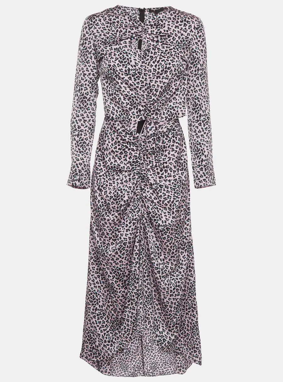 Maje Pink Leopard Print Satin Cut Out Long Rave Dress M