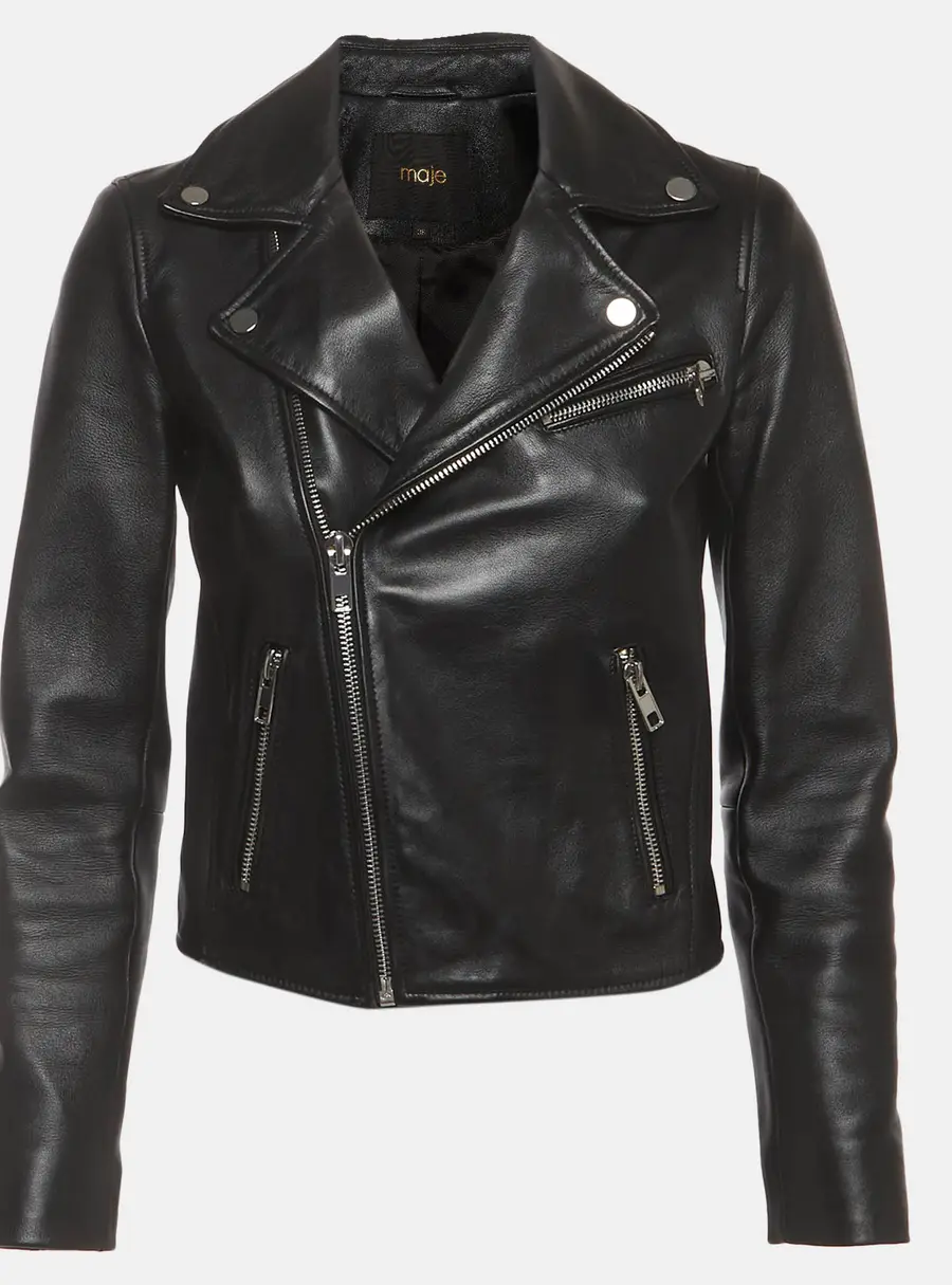 Maje Black Leather Zip-Up Biker Jacket S