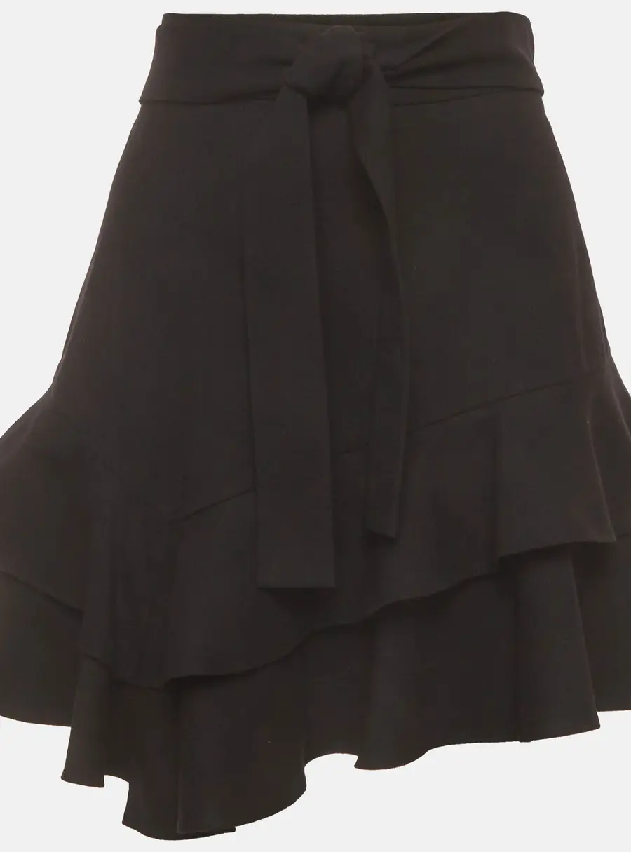Maje Black Wool Blend Asymmetric Ruffled Mini Skirt L