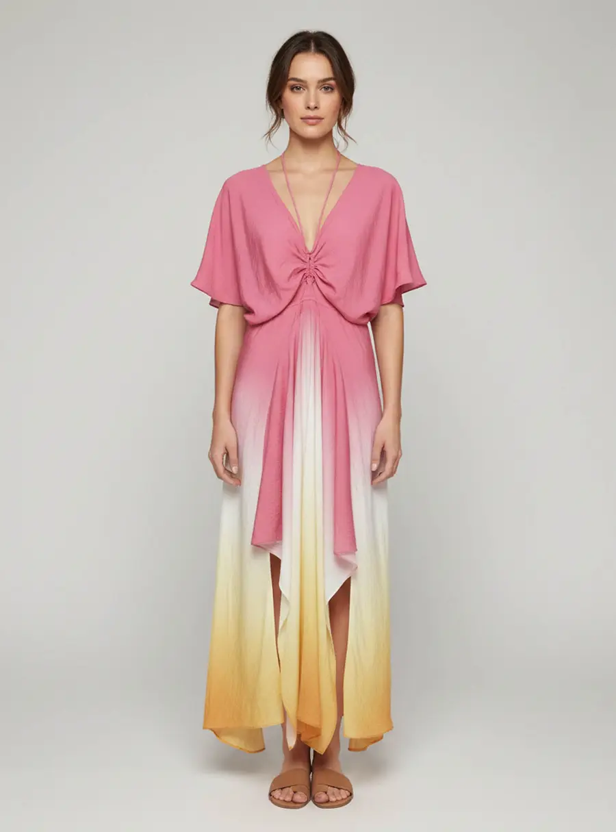 Maje Multicolor Cotton Ruched Cut Out Waist Detail Midi Dress L