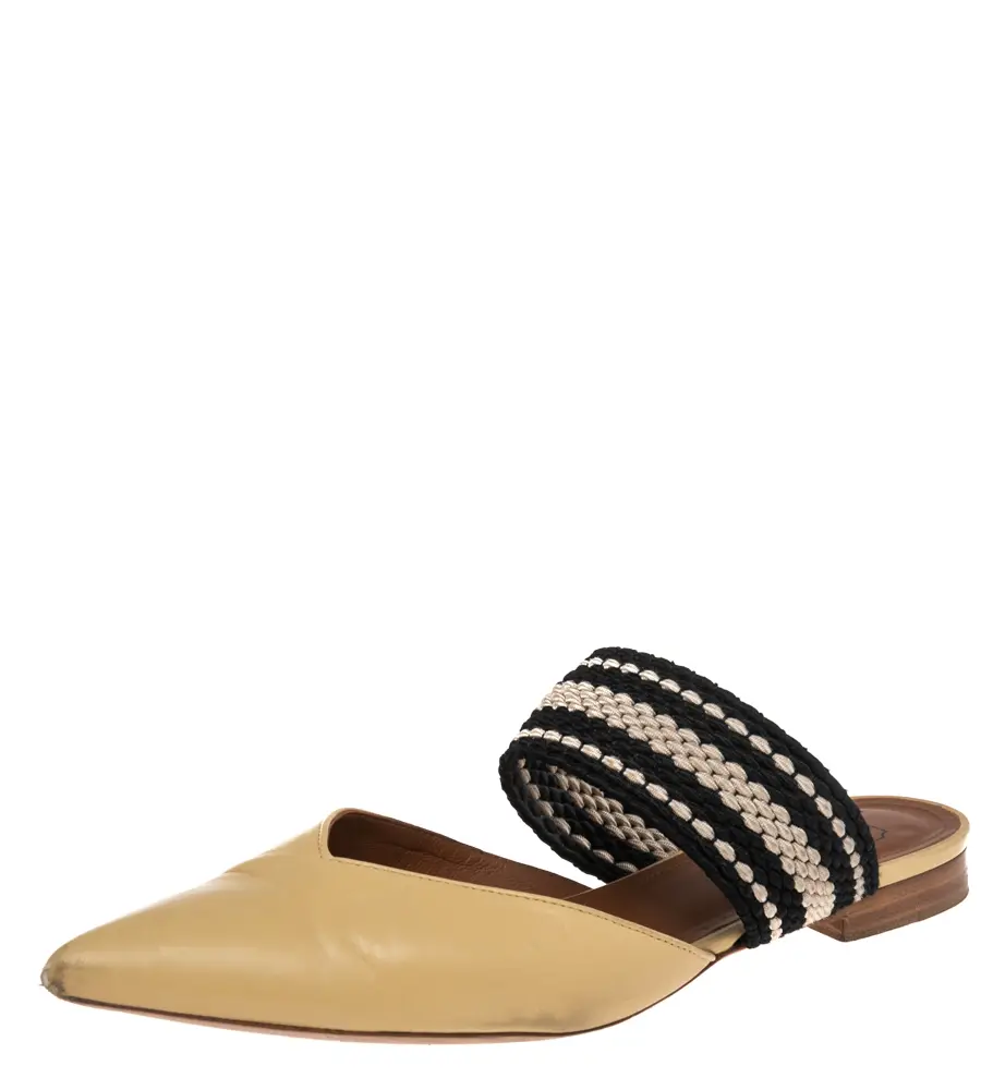Malone Souliers Yellow/Black Leather And Canvas Hannah Roksanda Mule Sandals Size 38.5