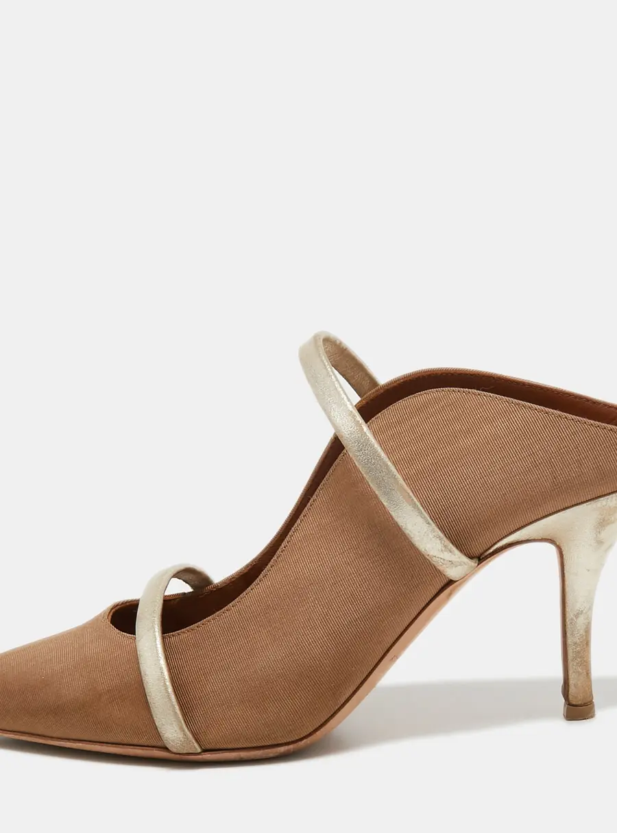 Malone Souliers Brown/Gold Fabric and Leather Maureen Mules Size 38.5