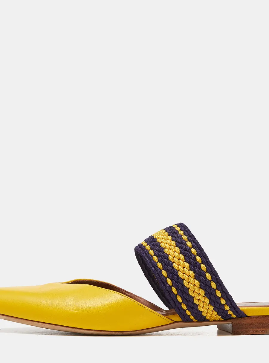 Malone Souliers Yellow Leather and Fabric Maisie Flat Mules Size 37