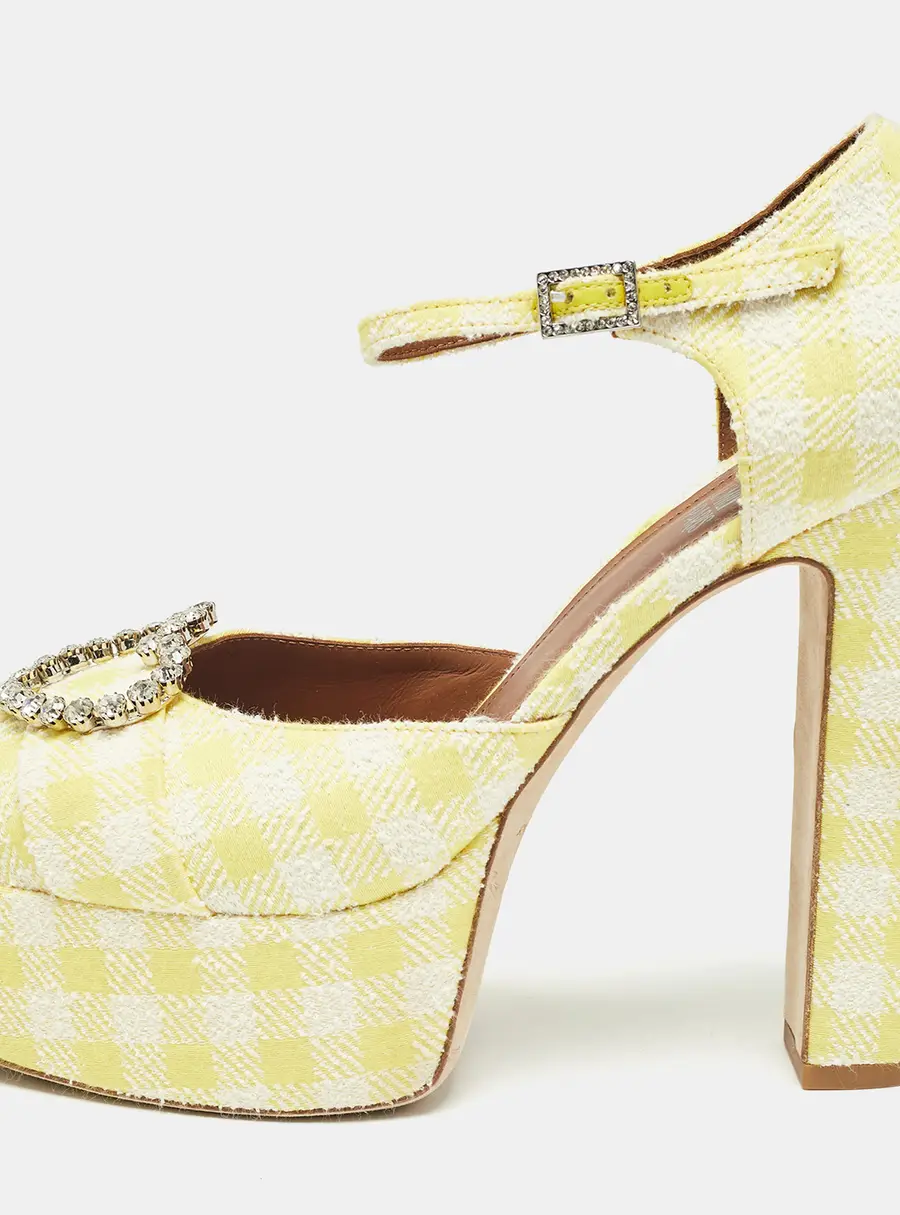 Malone Souliers Yellow/White Fabric Crystal Embellished Ankle Strap Sandals Size 40