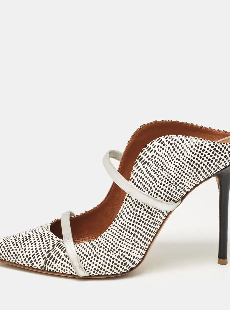 Malone Souliers White/Black Snakeskin Leather Maureen Mules Size 39