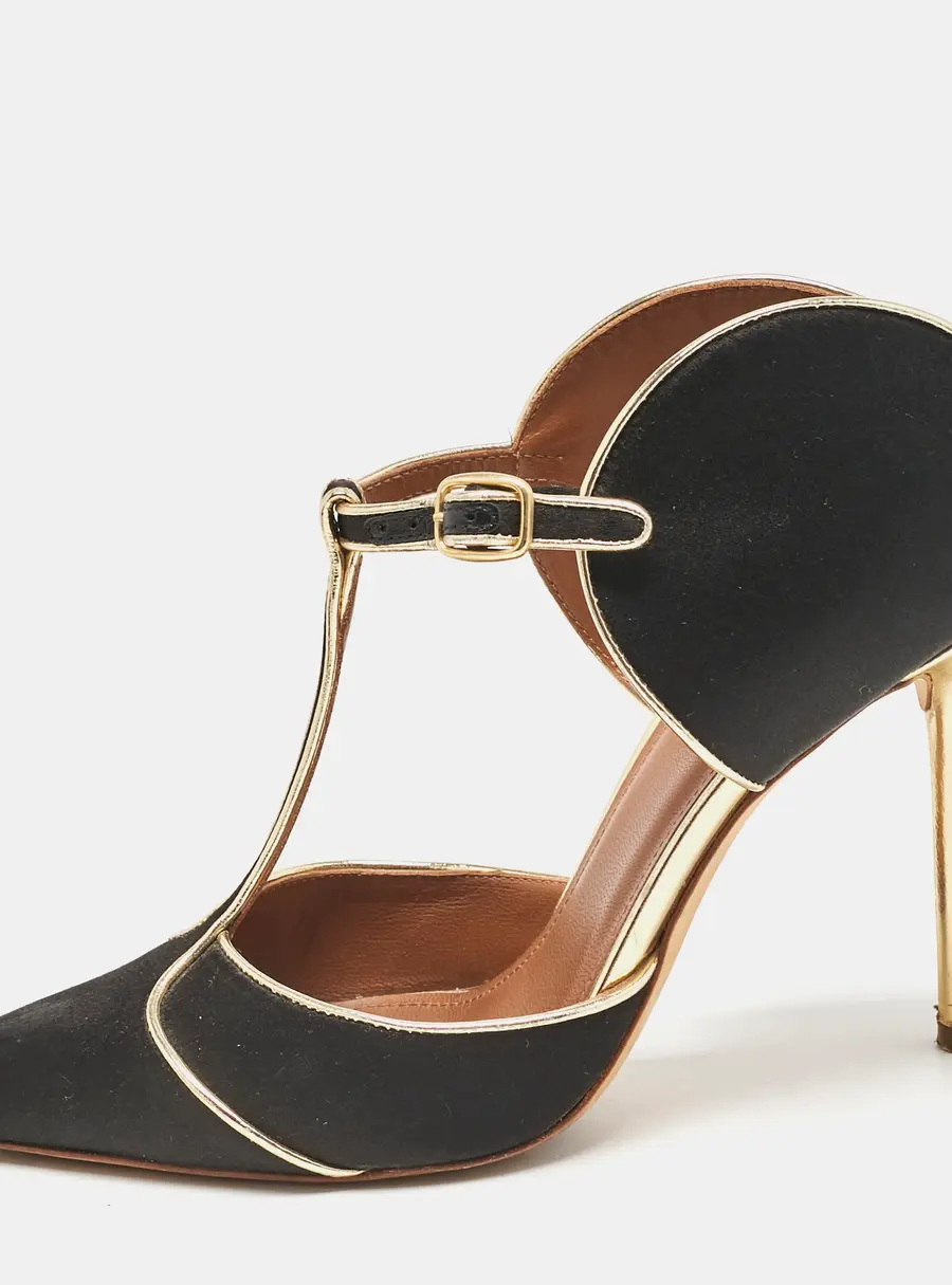 Malone Souliers Black/Gold Satin and Leather Imogen Sandals Size 37