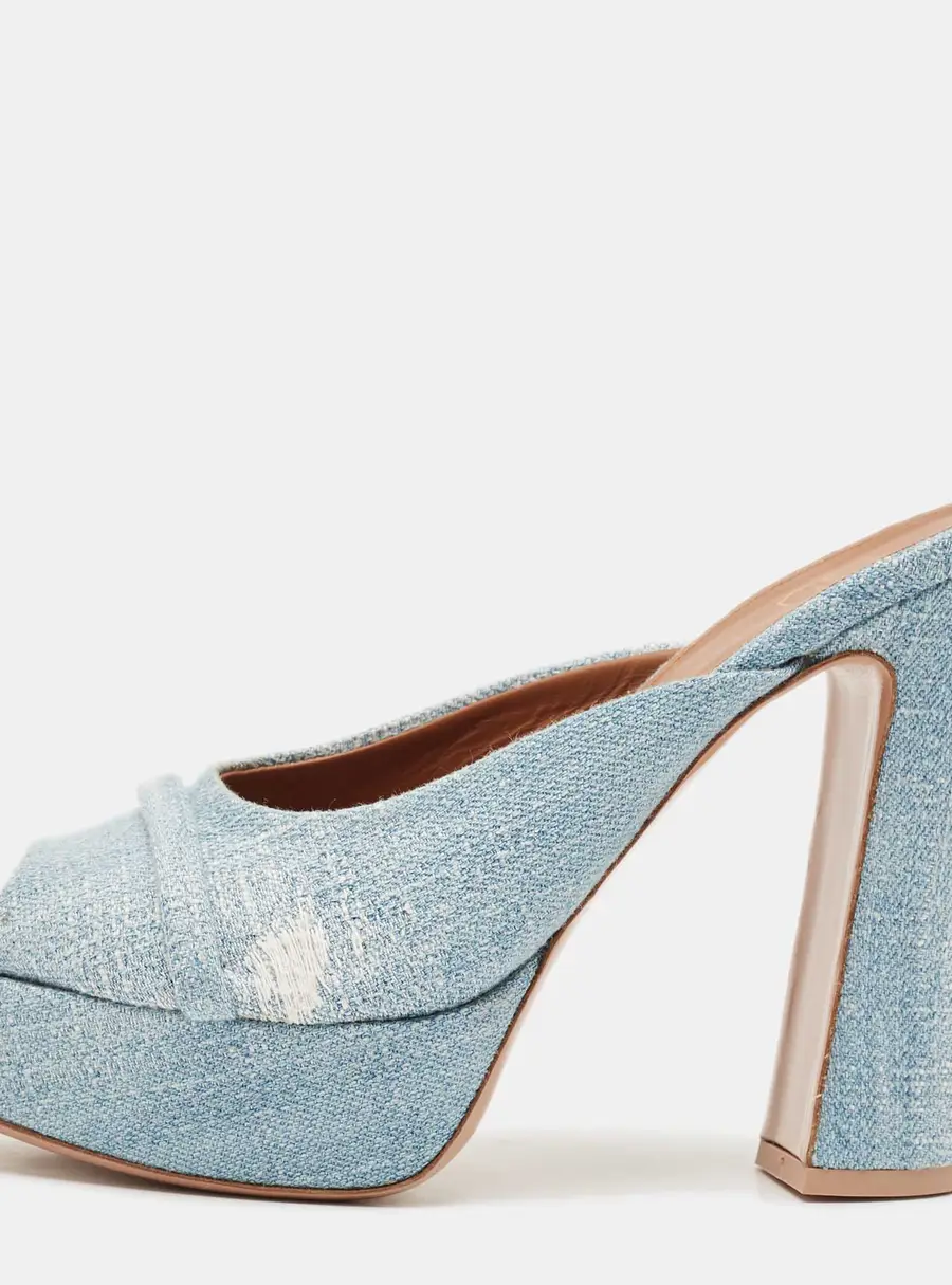 Malone Souliers Baby Blue Denim Yasmin Platform Mules Size 40