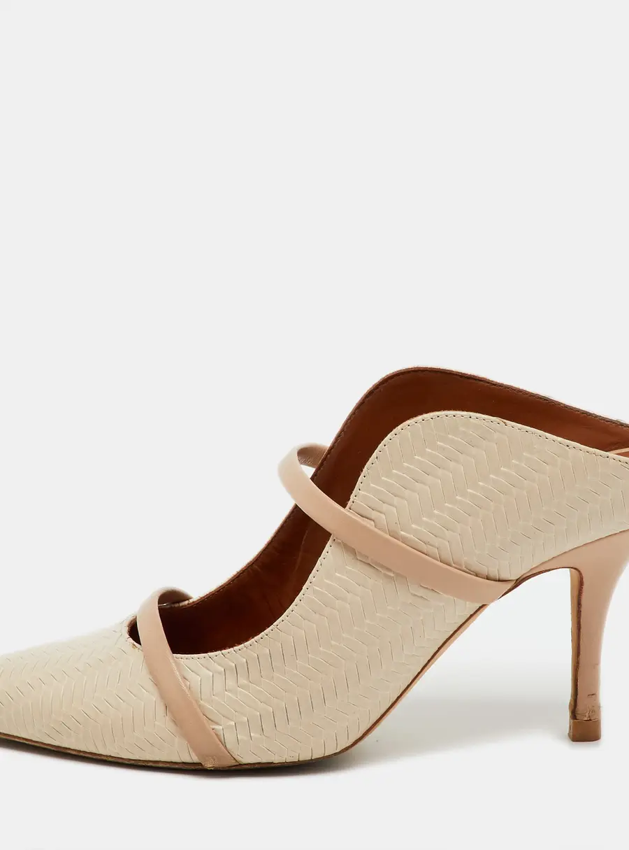 Malone Souliers Off White/Beige Woven Leather Maureen Pointed Toe Mules Size 38