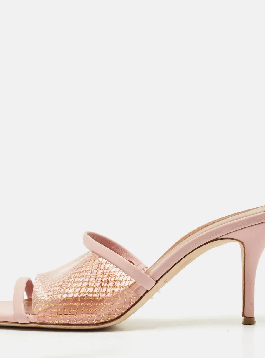 Malone Souliers Light Pink Leather and PVC Laney Slide Sandals Size 40