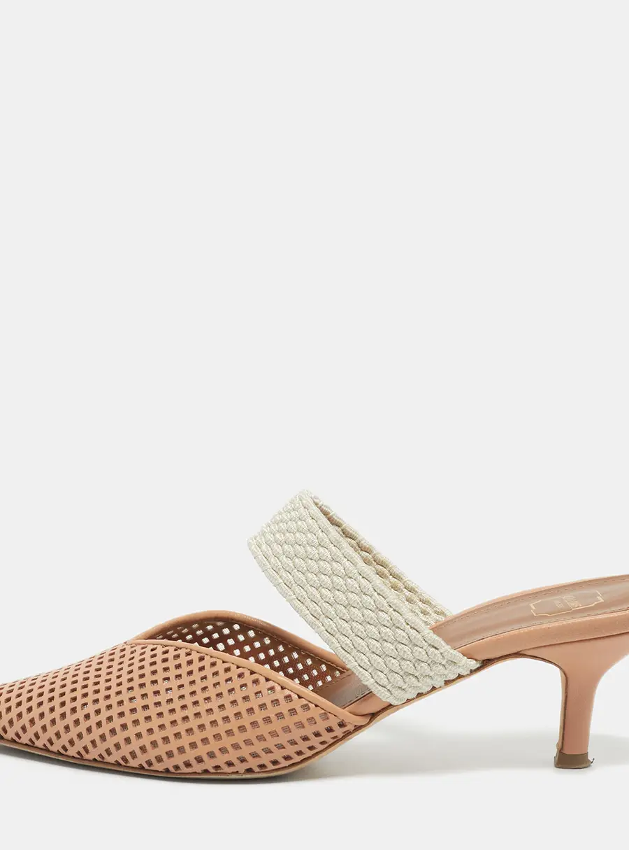Malone Souliers Beige/Cream Fabric and Leather Maisie Mules Size 35
