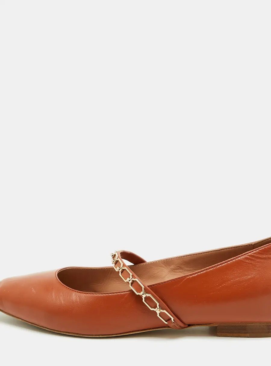 Malone Souliers Brown Leather Virna Chain Detail Mary Jane Ballet Flats Size 38.5